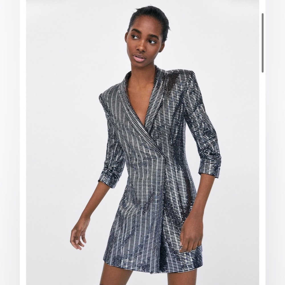Zara Women Metallic Blazer Dress XS